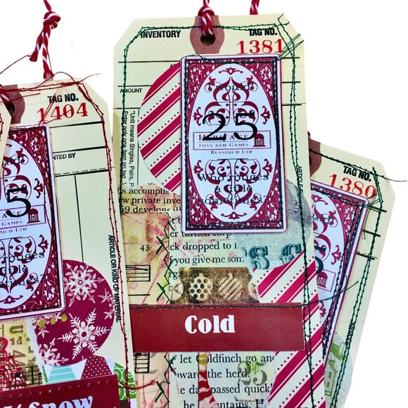 Christmas Junk Journal Tag Ephemera Lot 10 mq Handmade Sewn Scrapbook Embellishm - Picture 5 of 10